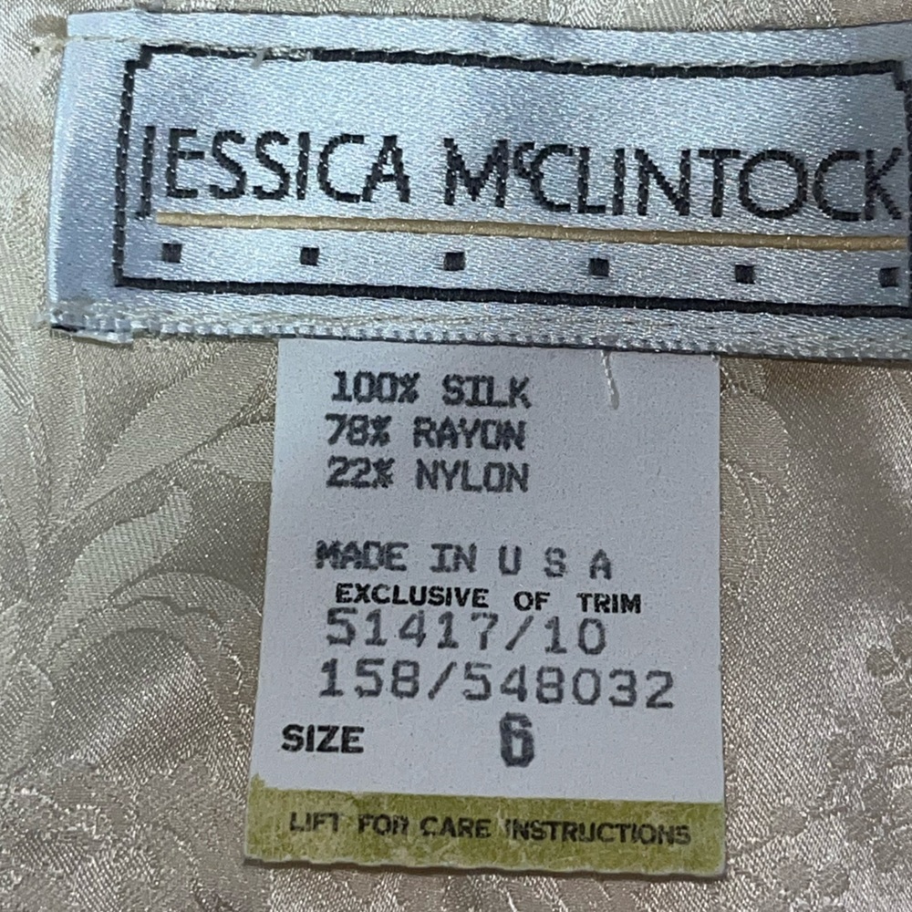 VTG Jessica McClintock Cream 100% Silk Dress - Picture 5 of 9
